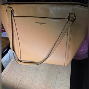 Karl Lagerfeld Paris Iris Tote Handbag Leather Tan